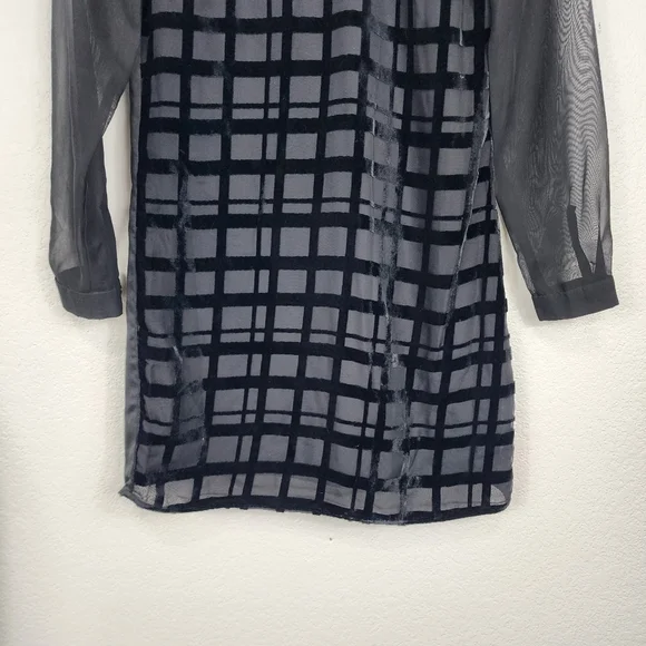 Asos Petite Swing Dress In Velvet Check With Leather Look Collar‎ Black Size 2 - Picture 9 of 12